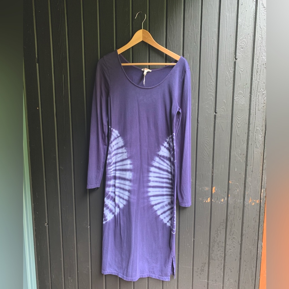 Anthropologie Daily Practice Dress Blue Tie Dye Midi Dress Size M